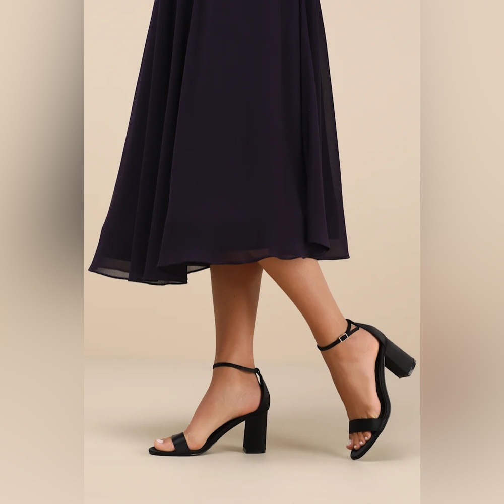 Lulus Arylee Black Satin Ankle Strap Heels